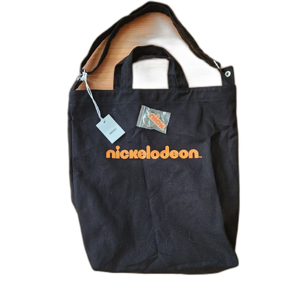 BAGGU Nickelodeon  Black Canvas Tote Duck Bag NWT Charm Rare